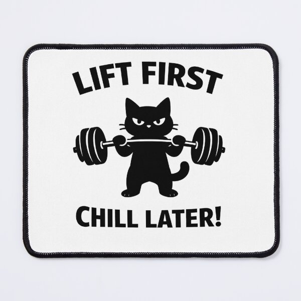 Item preview, Lift First Chill Later Funny Lifting Cat Barbell designed and sold by Owcomm.