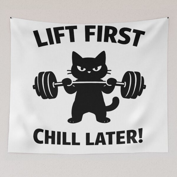 Item preview, Lift First Chill Later Funny Lifting Cat Barbell designed and sold by Owcomm.