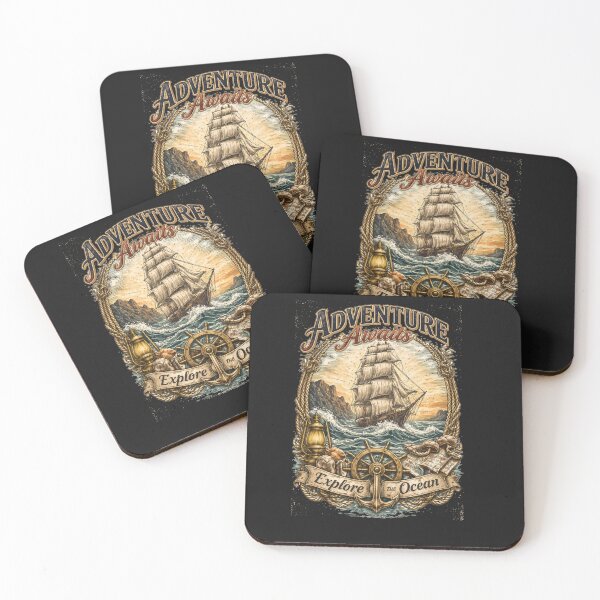 Item preview, Vintage Nautical Adventure Ship Ocean Design designed and sold by MWSailingClub.