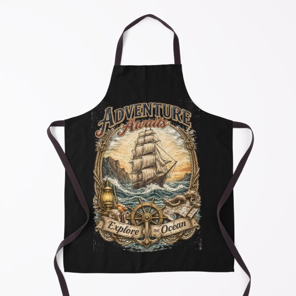 Item preview, Vintage Nautical Adventure Ship Ocean Design designed and sold by MWSailingClub.
