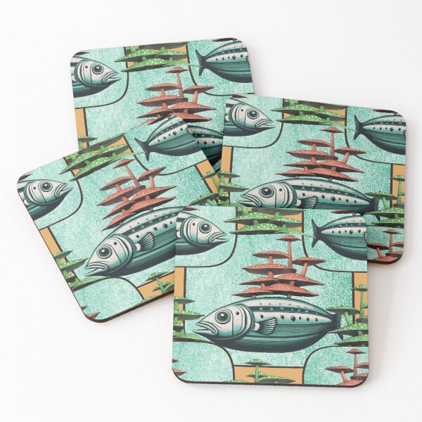 Item preview, Retro Futuristic Fish Pattern  Mid-Century Sci-Fi Underwater Design designed and sold by Veata.