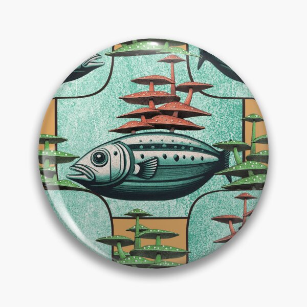 Item preview, Retro Futuristic Fish Pattern  Mid-Century Sci-Fi Underwater Design designed and sold by Veata.