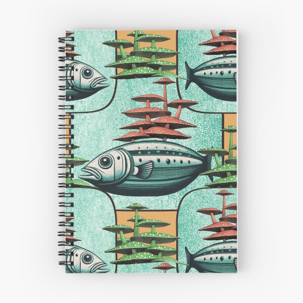 Item preview, Retro Futuristic Fish Pattern  Mid-Century Sci-Fi Underwater Design designed and sold by Veata.