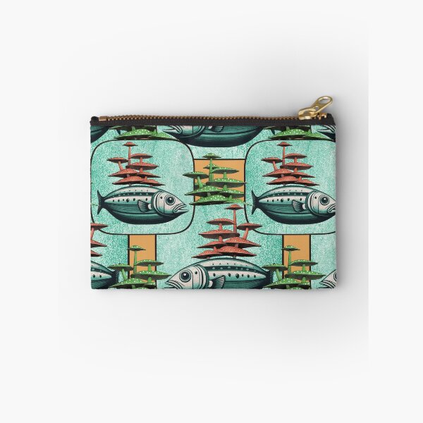 Item preview, Retro Futuristic Fish Pattern  Mid-Century Sci-Fi Underwater Design designed and sold by Veata.