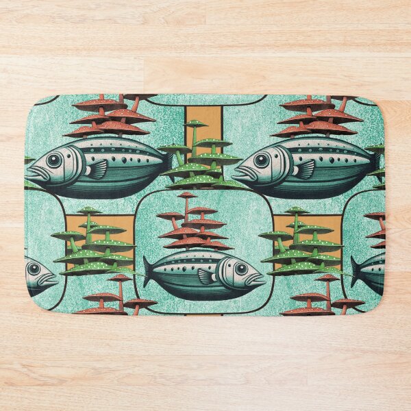 Item preview, Retro Futuristic Fish Pattern  Mid-Century Sci-Fi Underwater Design designed and sold by Veata.