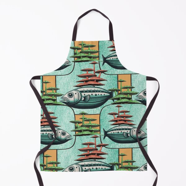 Item preview, Retro Futuristic Fish Pattern  Mid-Century Sci-Fi Underwater Design designed and sold by Veata.
