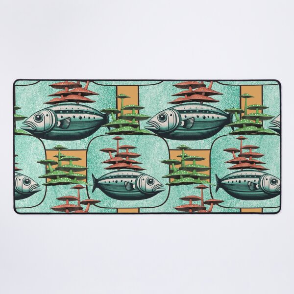Item preview, Retro Futuristic Fish Pattern Mid-Century Sci-Fi Underwater Design designed and sold by Veata.