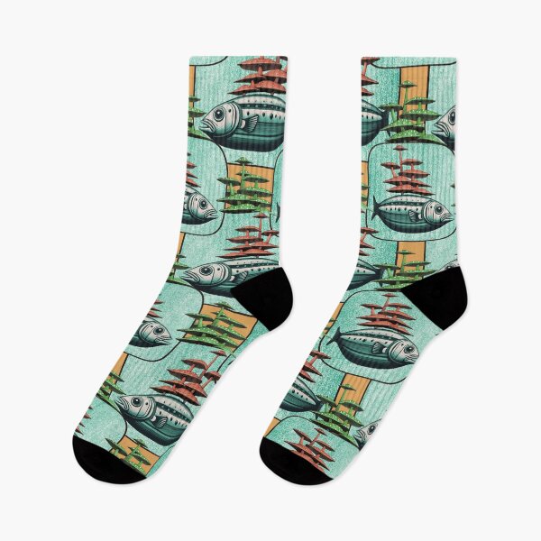 Item preview, Retro Futuristic Fish Pattern  Mid-Century Sci-Fi Underwater Design designed and sold by Veata.
