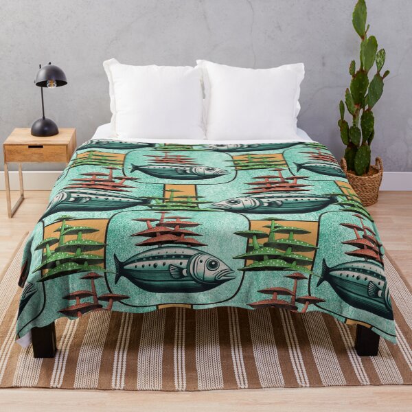 Item preview, Retro Futuristic Fish Pattern Mid-Century Sci-Fi Underwater Design designed and sold by Veata.