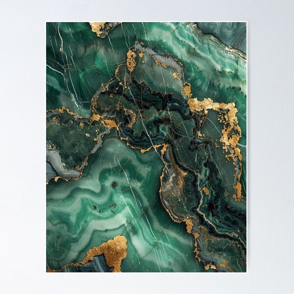 Item preview, Abstract emerald green gold marble design, luxurious mineral structure designed and sold by CosmicGlyph.