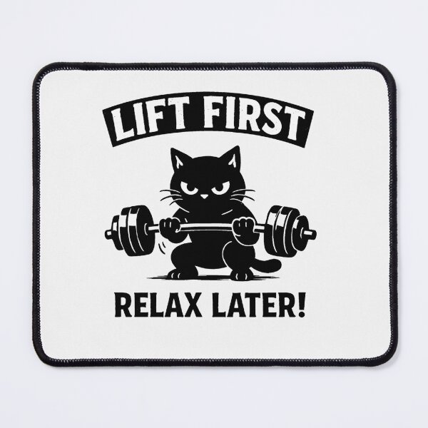 Item preview, Lift First Relax Later Funny Black Cat Bodybuilding Gym Gift designed and sold by Owcomm.