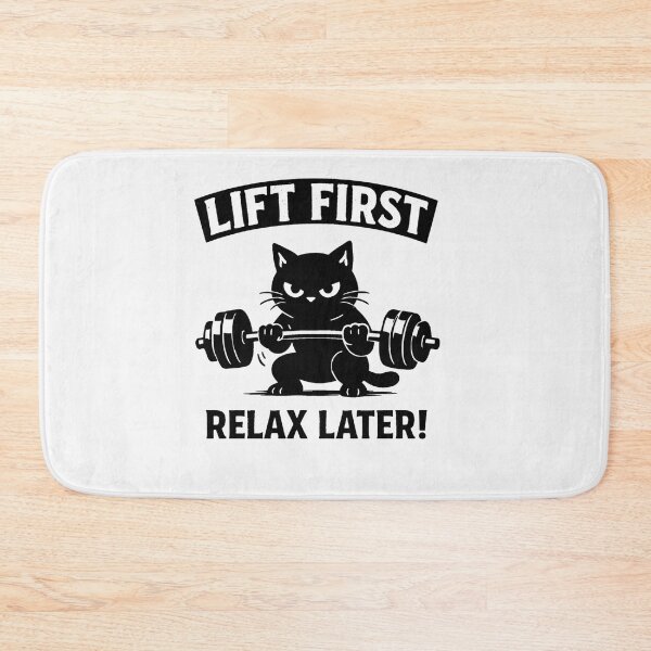 Item preview, Lift First Relax Later Funny Black Cat Bodybuilding Gym Gift designed and sold by Owcomm.