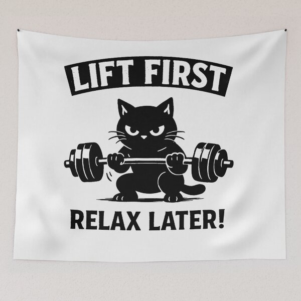 Item preview, Lift First Relax Later Funny Black Cat Bodybuilding Gym Gift designed and sold by Owcomm.