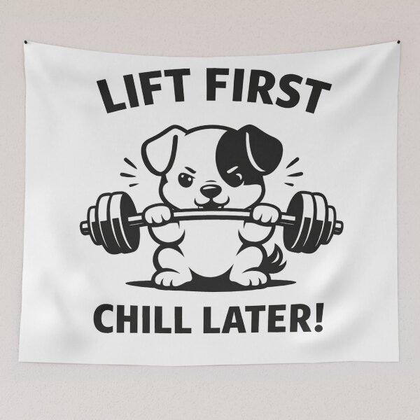 Item preview, Lift First Chill Later Funny Dog Gym Fitness designed and sold by Owcomm.