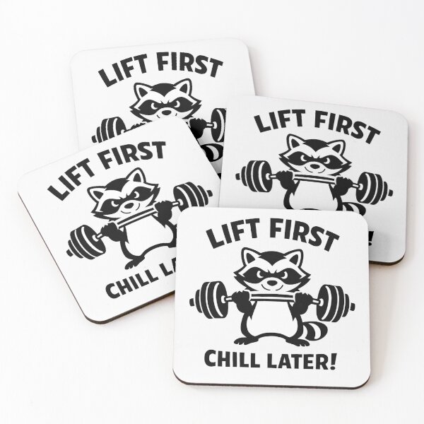 Item preview, Lift First Chill Later Funny Weightlifting Raccoon designed and sold by Owcomm.