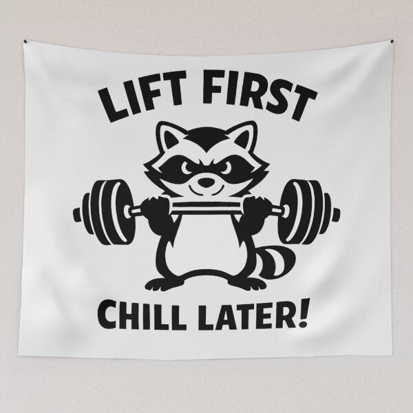 Item preview, Lift First Chill Later Funny Weightlifting Raccoon designed and sold by Owcomm.