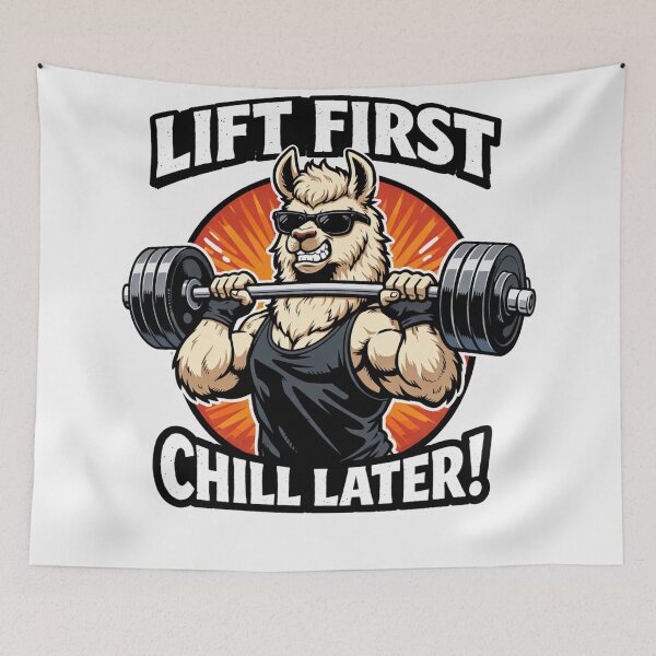 Item preview, Lift First Chill Later Funny Weightlifting Llama designed and sold by Owcomm.