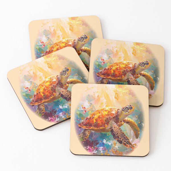 Item preview, Vibrant oil painting style sea turtle golden shell ocean sunlight art print designed and sold by icemanphotos.