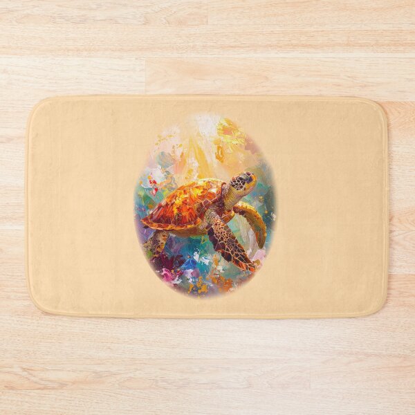 Item preview, Vibrant oil painting style sea turtle golden shell ocean sunlight art print designed and sold by icemanphotos.
