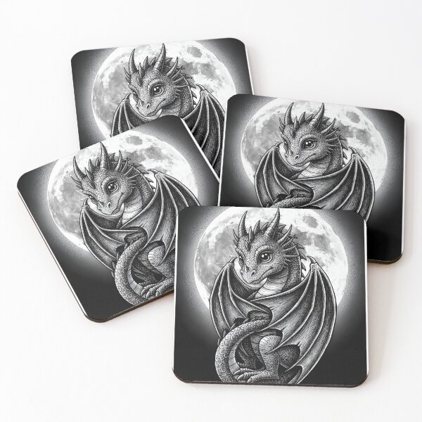 Item preview, Curled Baby Dragon in Moonlight designed and sold by DragonSerpent Ink.