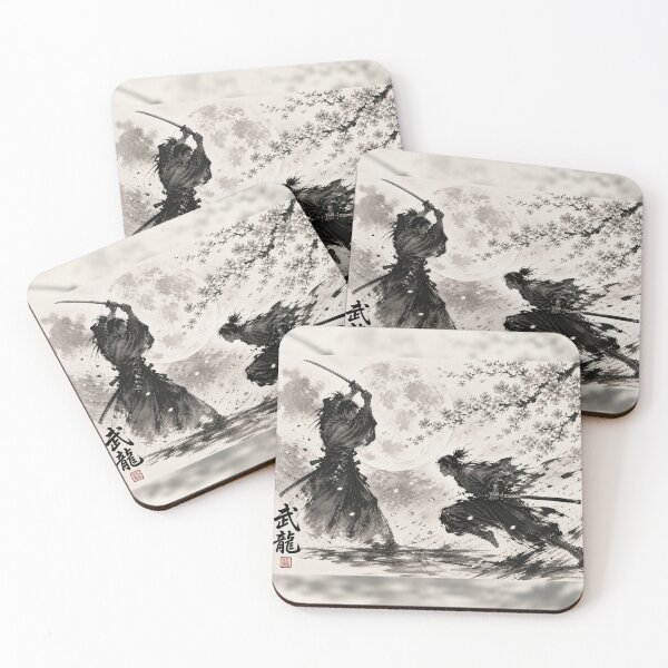 Item preview, Samurai Duel Under Moon - Japanese Ink Art by Buryu designed and sold by BuryuJapanArt.