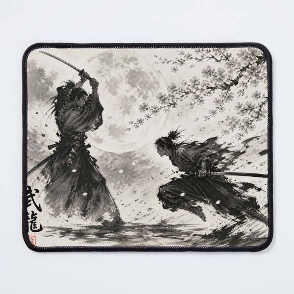 Item preview, Samurai Duel Under Moon - Japanese Ink Art by Buryu designed and sold by BuryuJapanArt.