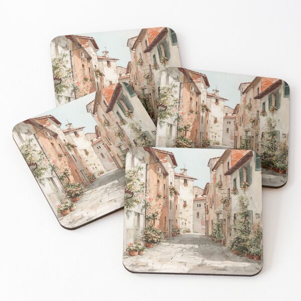 Item preview, Tuscan Village Watercolor Cobblestone Street Italian Countryside designed and sold by daila70.
