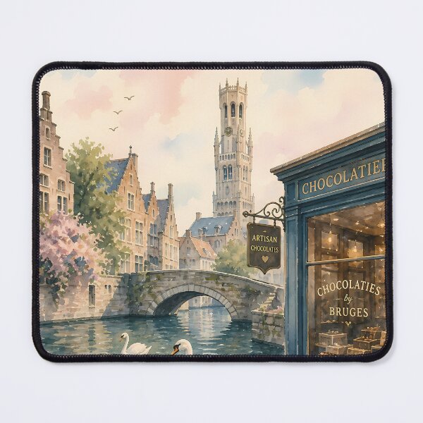 Item preview, Bruges Belgium Travel Poster, Canal City Chocolate Shop Art, Vintage European Street Scene Wall Art, Retro Print designed and sold by Art-Selling.