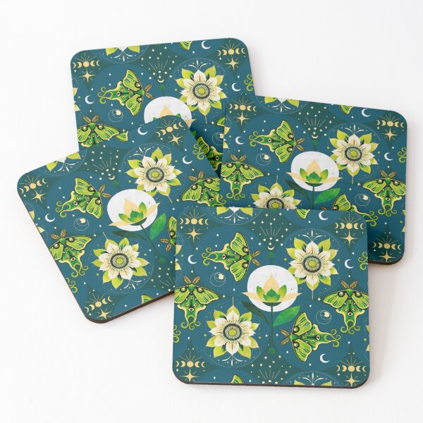 Item preview, Luna Moth Celestial Pattern  Moon Phase Mystical Floral Design designed and sold by Veata.