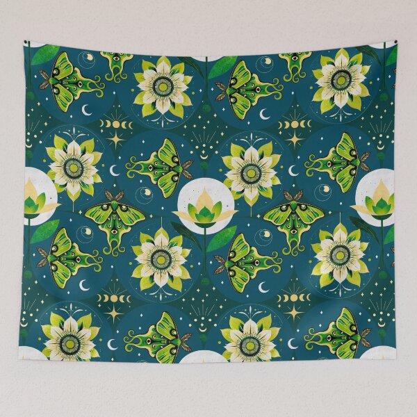 Item preview, Luna Moth Celestial Pattern  Moon Phase Mystical Floral Design designed and sold by Veata.