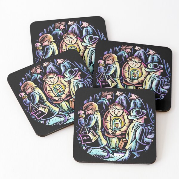 Item preview, mourning boy holding memorial candle in middle of busy street designed and sold by LisaHaney.