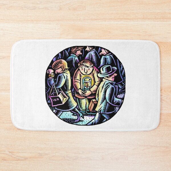 Item preview, mourning boy holding memorial candle in middle of busy street designed and sold by LisaHaney.