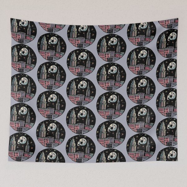 Item preview, The moon yawns over a New York cityscape at night designed and sold by LisaHaney.