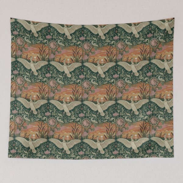 Item preview, Vintage Art Nouveau White Heron Botanical Tapestry designed and sold by chihuahuashower.