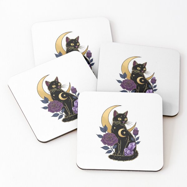 Item preview, Black Cat Crescent Moon Black Rose Gift designed and sold by IllumeInk.