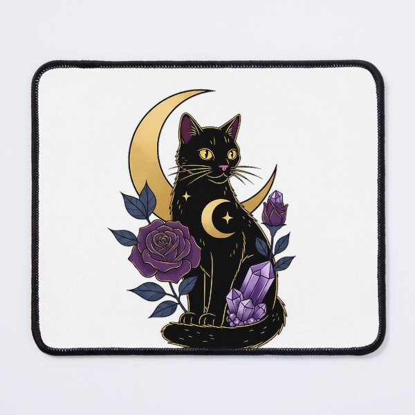 Item preview, Black Cat Crescent Moon Black Rose Gift designed and sold by IllumeInk.