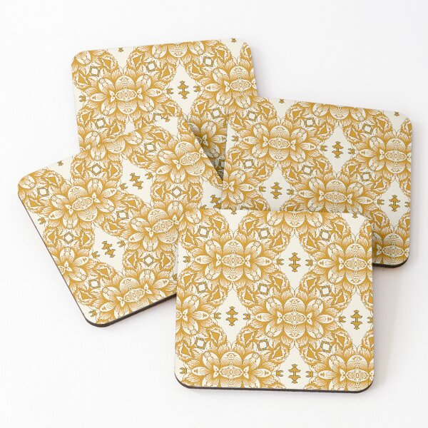 Item preview, Mustard Gold Ornamental Floral Symmetry Pattern designed and sold by GraceInNatureCo.