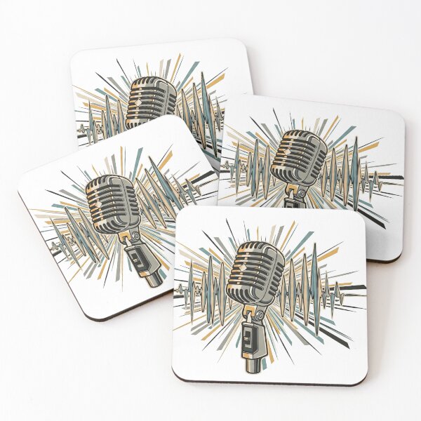 Item preview, A vintage microphone is depicted against a backdrop of radiating lines and a sound wave graphic.  designed and sold by ARTSIT-SHOP.