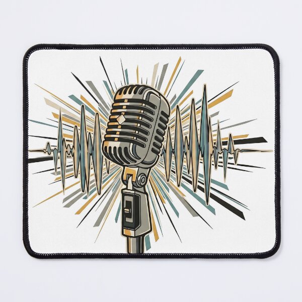 Item preview, A vintage microphone is depicted against a backdrop of radiating lines and a sound wave graphic.  designed and sold by ARTSIT-SHOP.