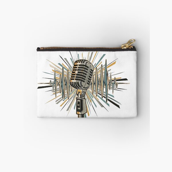 Item preview, A vintage microphone is depicted against a backdrop of radiating lines and a sound wave graphic.  designed and sold by ARTSIT-SHOP.