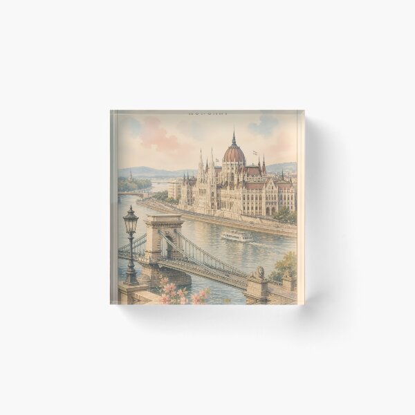 Item preview, Budapest Travel Poster, Hungary Parliament Danube Chain Bridge Vintage Art, European City Wall Decor, Retro Print designed and sold by Art-Selling.