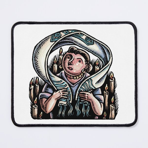 Item preview, woman with tallit jewish scarf surrounded by candles designed and sold by LisaHaney.