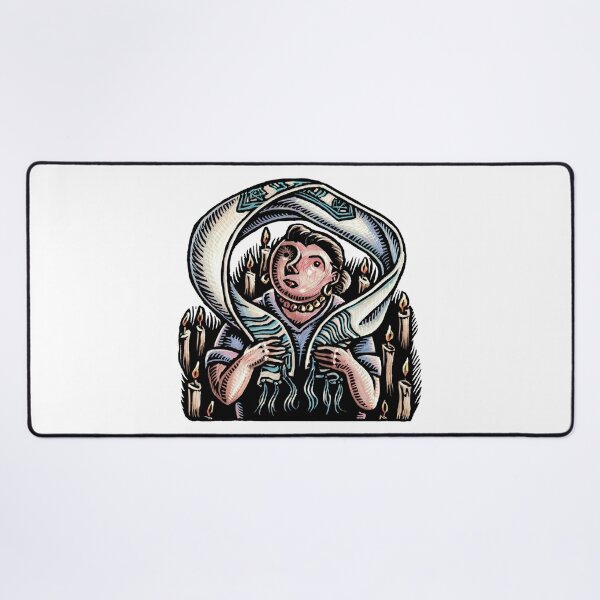 Item preview, woman with tallit jewish scarf surrounded by candles designed and sold by LisaHaney.