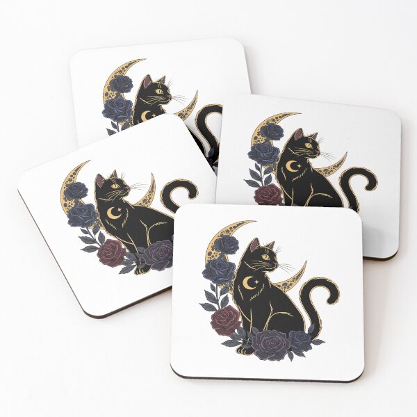 Item preview, Velvet Ribbon Black Cat Crescent Moon Black Rose Gift designed and sold by IllumeInk.