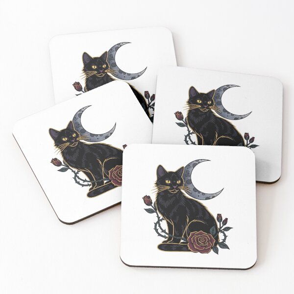 Artikelvorschau, Schwarze Katze Dornenranke Halbmond Schwarze Rose Geschenk entworfen und verkauft von IllumeInk.