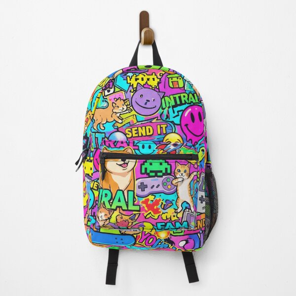 Item preview, Viral Internet Sticker Bomb Pattern – Y2K Meme Cats and Retro Gaming Print designed and sold by Kaleidoscope Print.