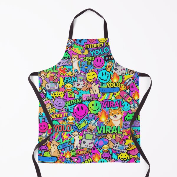 Item preview, Viral Internet Sticker Bomb Pattern – Y2K Meme Cats and Retro Gaming Print designed and sold by Kaleidoscope Print.