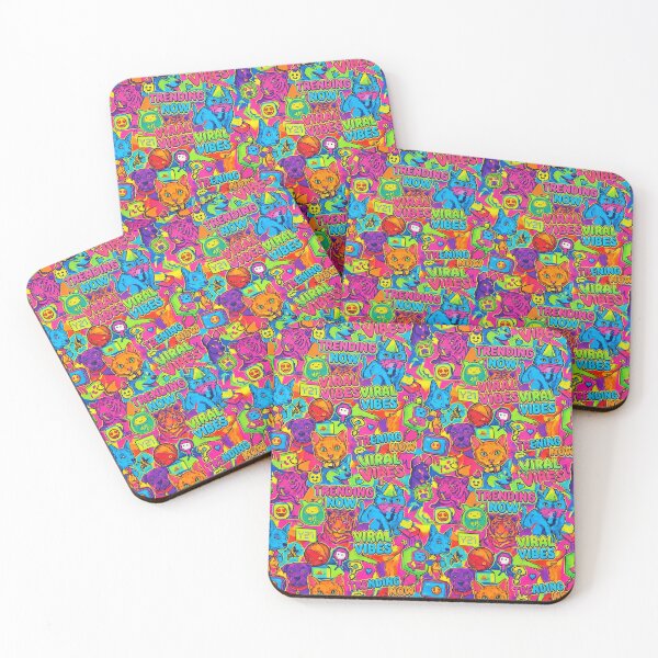 Item preview, Viral Vibes Sticker Bomb Pattern – Neon Y2K Animals and Internet Pop Art Print designed and sold by Kaleidoscope Print.