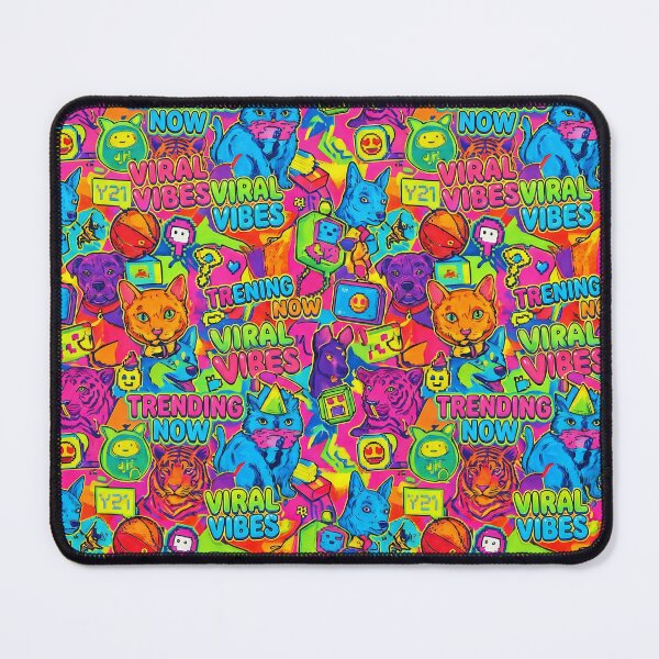 Item preview, Viral Vibes Sticker Bomb Pattern – Neon Y2K Animals and Internet Pop Art Print designed and sold by Kaleidoscope Print.