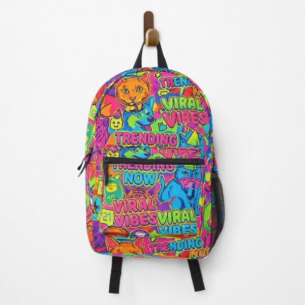 Item preview, Viral Vibes Sticker Bomb Pattern – Neon Y2K Animals and Internet Pop Art Print designed and sold by Kaleidoscope Print.